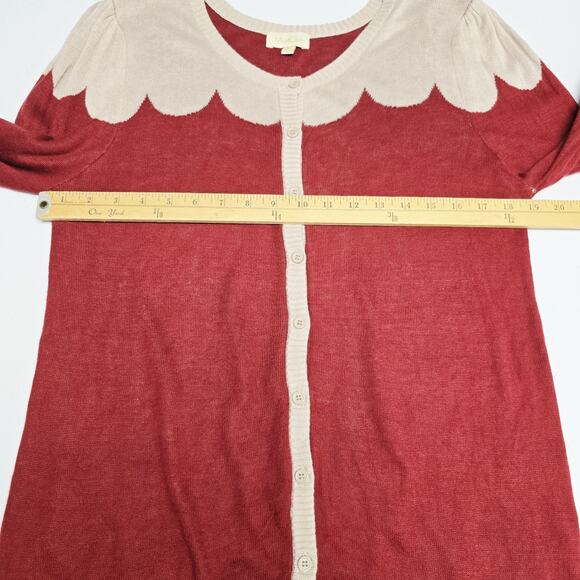 Modcloth Cardigan Sweater Size XL Paris Cafe Button Front Retro Scalloped Rust - Picture 9 of 10